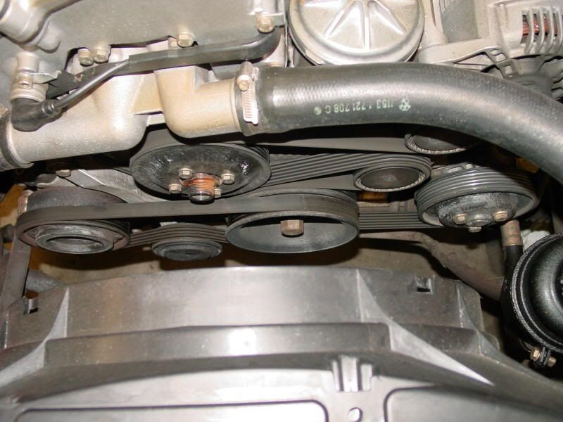 Removing fan, replacing belt, tensioner/idler pulleys